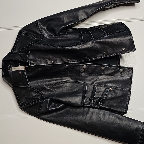 No Boundaries Black Faux Leather Distressed Grunge Structured Blazer Jacket - Picture 9 of 11